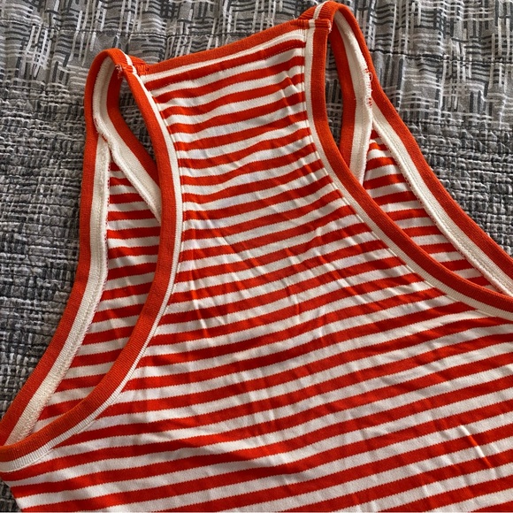 Maeve by Anthropologie Orange & White Striped Racerback Tank Top Shirt S… - Picture 5 of 5